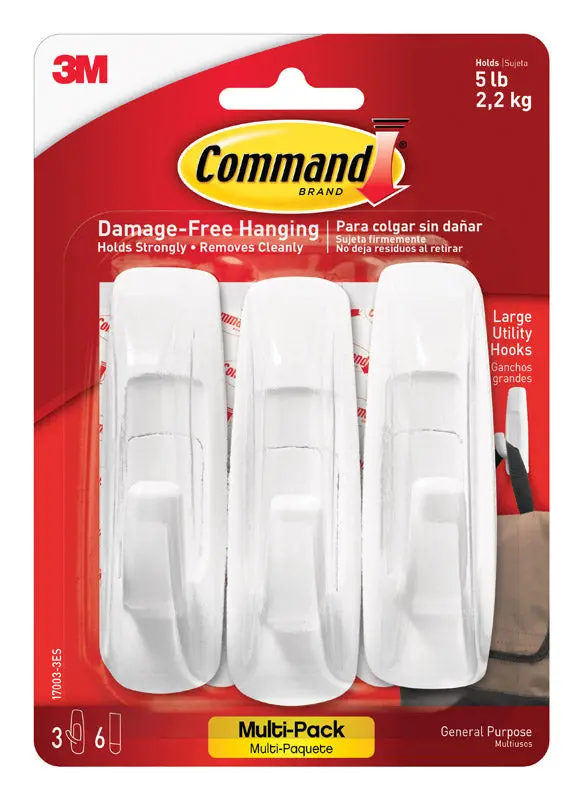 3M Command Large Plastic Hook 3-7/8 In. L 3 Pk - Open Box 1