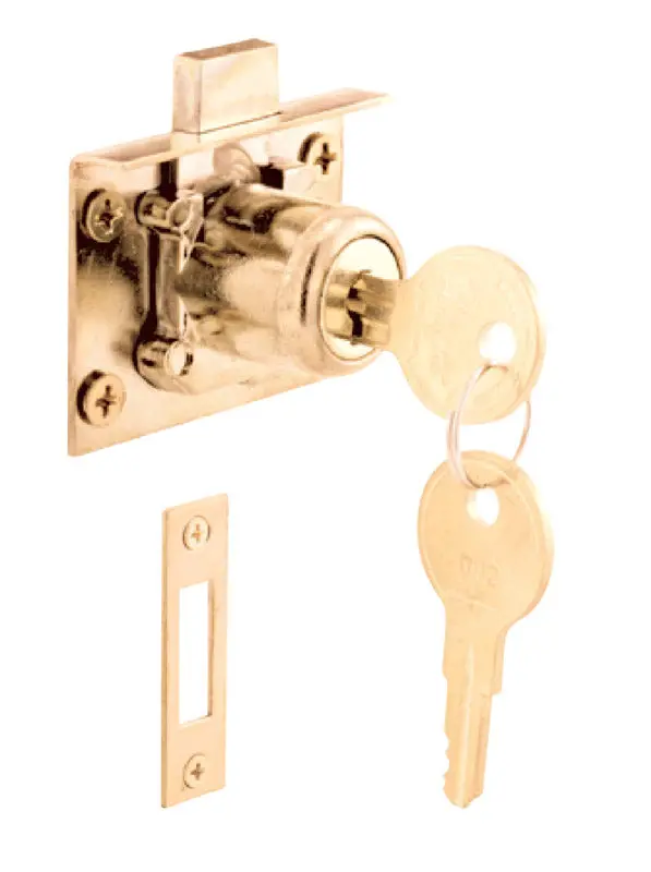 Prime-Line Bright Brass Gold Steel Cabinet/Drawer Lock - Open Box 1