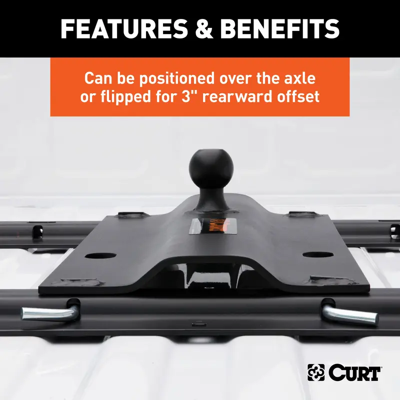 Curt 16055 Gooseneck-To-5Th-Wheel Rail Adapter With 2-5/16" Ball – 25,000 Lb Capacity, 3" Offset 1